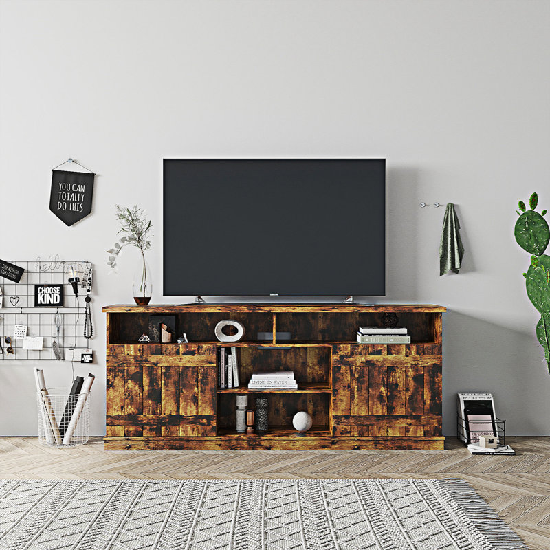 Meuble télé avec armoires et tablettes Alyvia, Noyer