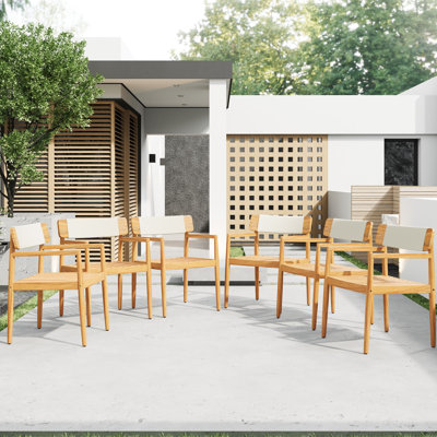 4 - Piece Patio Furniture Of Braided Wood Outdoor Dining Chairs With And Finish. White Rope Weave For Breathable Supportive Seating, Compact Size Small Gardens Comfortable Balcony Use