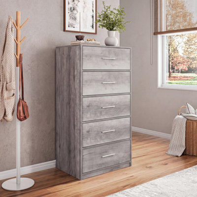Spacious Wood Frame Dresser with 5 Large Fabric Drawers Drawers for Bedroom, Living Room, Closet, Hallway, or Toy Chest Use, Grey