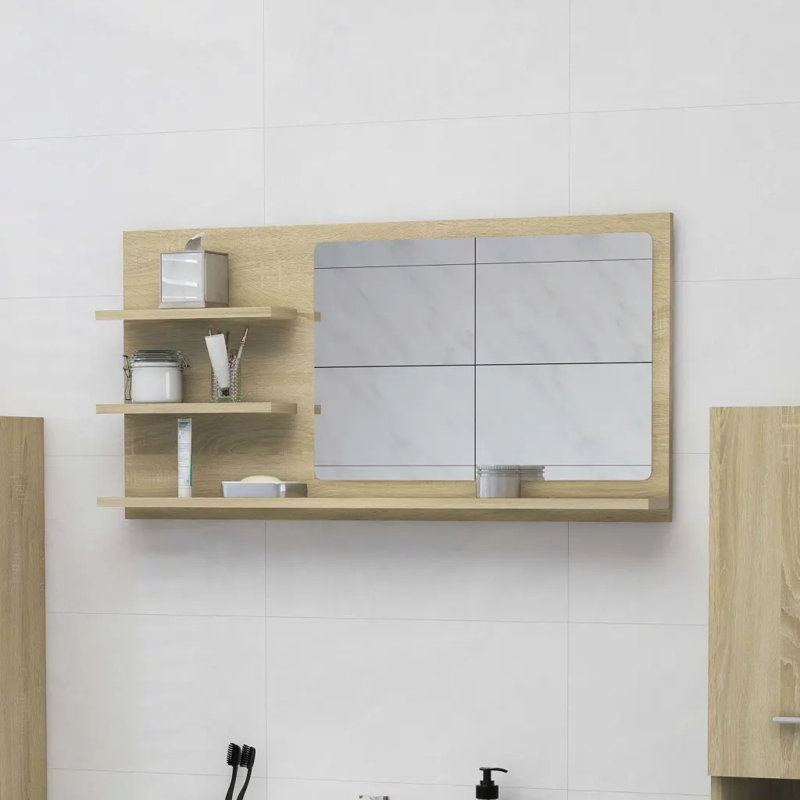 Adji Flat Mirror with Shelves, Sonoma Oak, 45cm x 60cm
