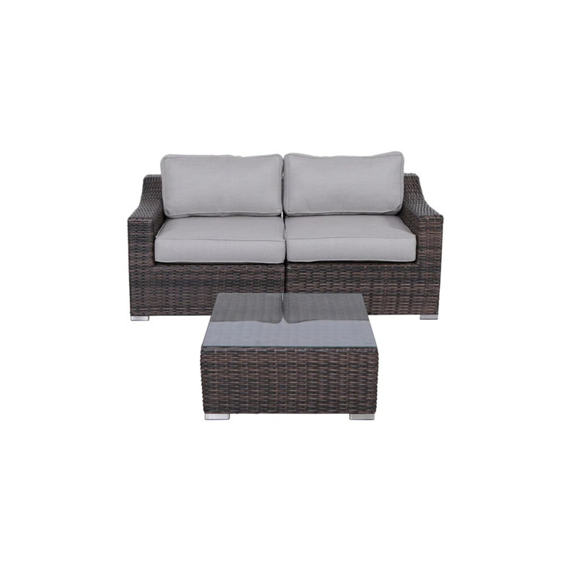 Ensemble de conversation en rotin de patio 3 pièces avec coussins entièrement assemblé, Gris foncé