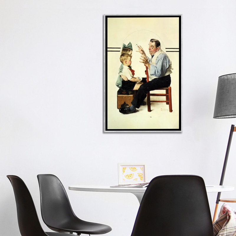 Magicien avec deux enfants - reproduction d'art murale - toile encadrée, 40 po x 26 po, Toile avec cadre, Argent