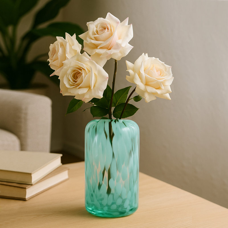 Lava Handmade Glass Table Vase, Green, 21cm H x 12.5cm W x 12.5cm D