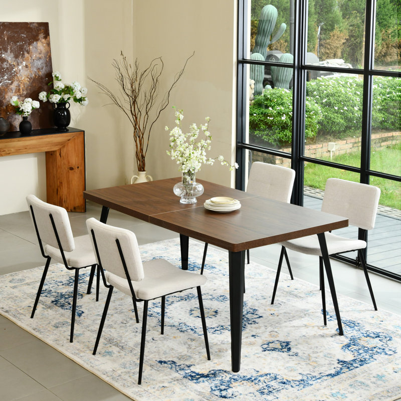 Ensemble de table de salle à manger 5 pièces Corsi Adalia, Beige/noir, Brun