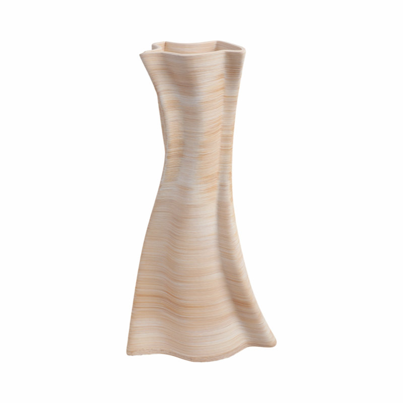 Millwood Pines 15" Caracol Large 3D Printed Porcelain Vase, Tan, 15" H x 7" W x 8" D