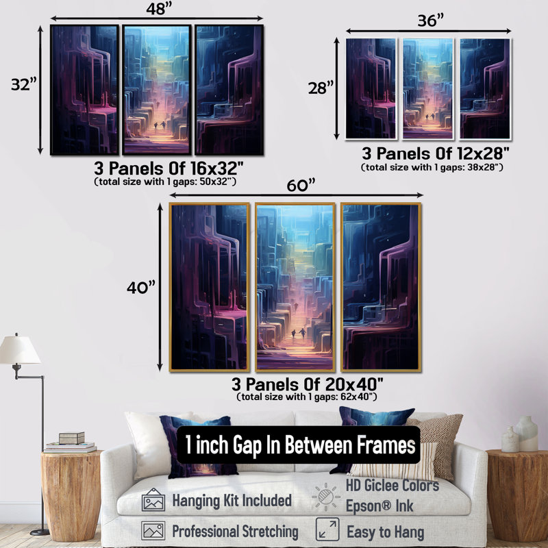 Ensemble de salon Scruggs - City Buildings Wall Art, Cadre flottant doré, H 32 po x l 48 po x P 1 po