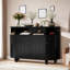 Buffet à bord arrondi avec 3 tablettes réglables, texture grain de bois et pieds en bois de sapin-1773540434