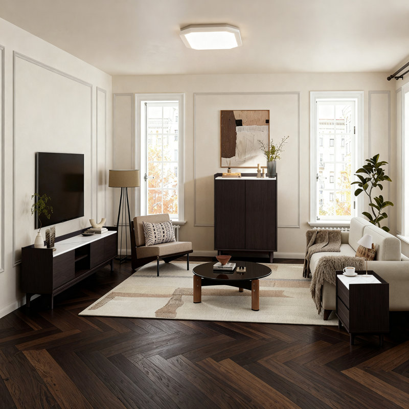 Meuble télé 62 po avec plateau en faux marbre pour téléviseur de 65 po ou moins, Bois brun foncé
