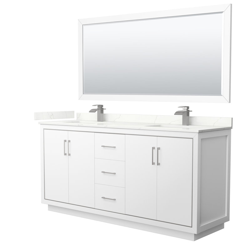 72'' W Double Vanity, Giotto Quartz, Brushed Nickel, White