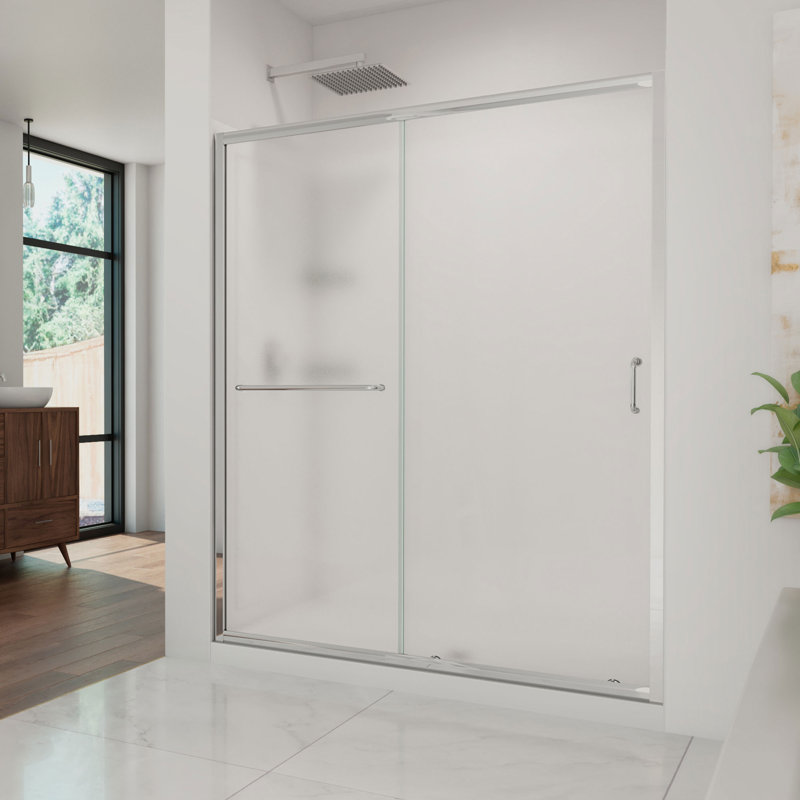Cabine de douche rectangulaire coulissante 60 "x 76,75" Infinity-Z avec base incluse, Chrome, Centre, Trempé givré