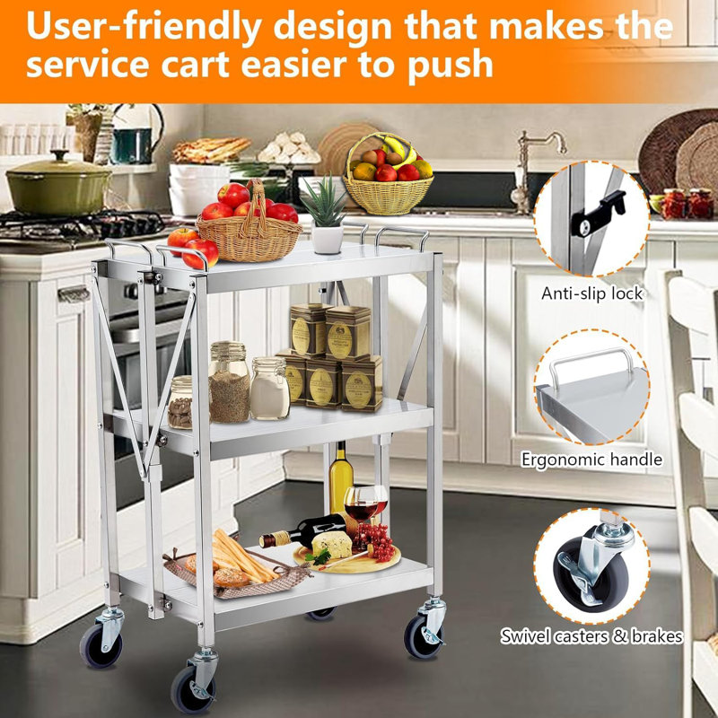 3-tier Foldable Service Carts With Wheels
