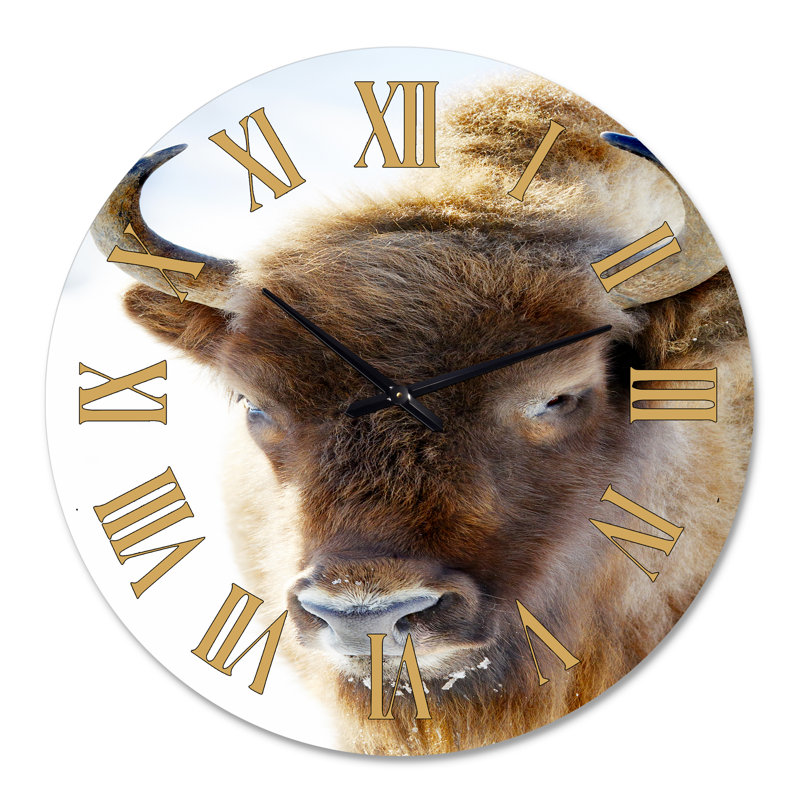 Portrait de bison sauvage - horloge murale de ferme, Surdimensionné
