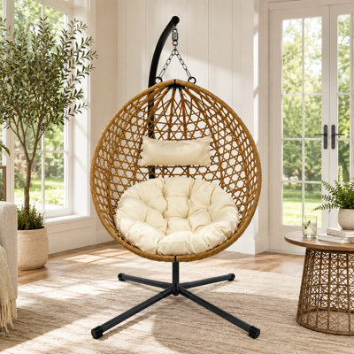 Fauteuil à œufs suspendu pliable avec support et coussin pour patio et intérieur