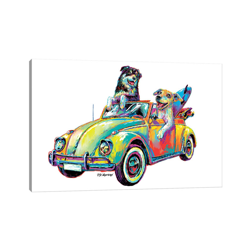 Couple Car by P.D. Moreno - Print on Canvas, 30.48 cm H x 45.72 cm W, Wrapped Canvas