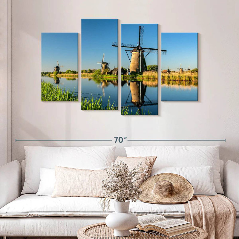 Alvord Kinderdijk, moulins à vent au lever du soleil, H 32 po x l 52 po