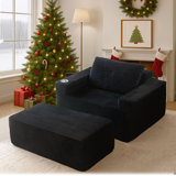 No Assembly Required Oversized 65"Chaise Lounge with Pillows,Upholstered Cloud Bean Bag Chair Indoor