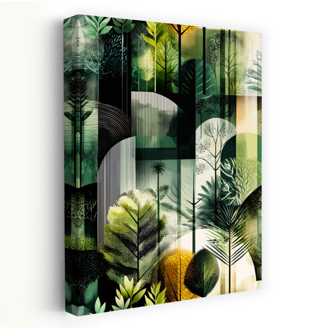 Geometric Green Forest Abstract Geometric Modern Forest Landscape Wall Art Print
