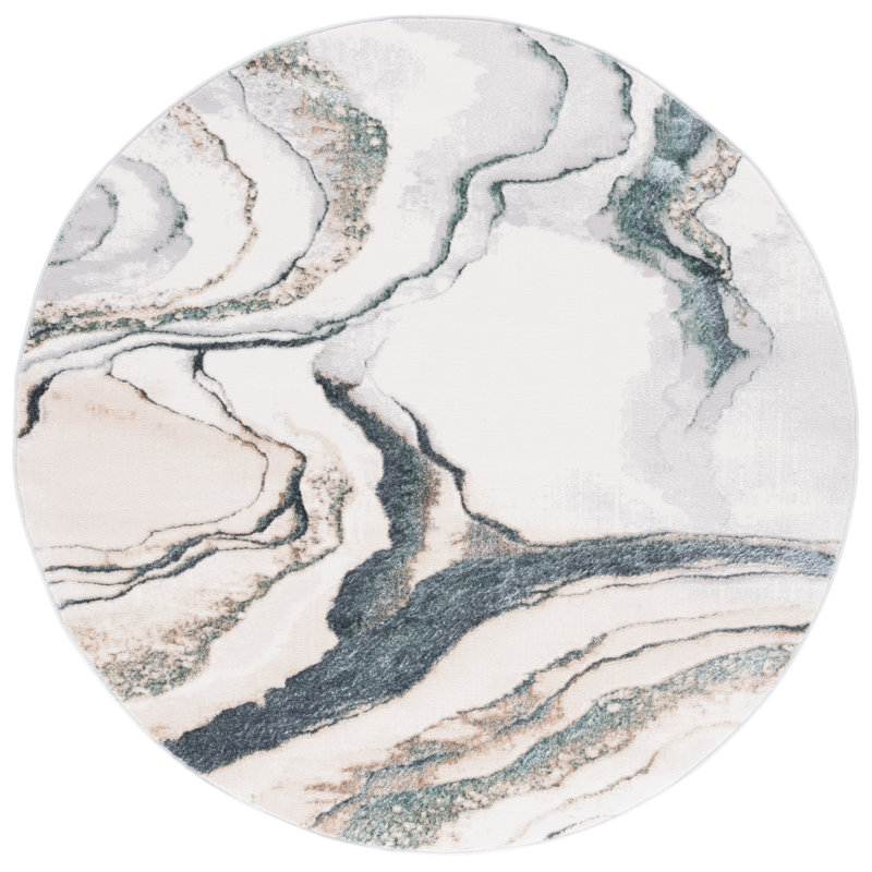 Joonyoung 100 Performance Abstract Rug, Round 6'7"