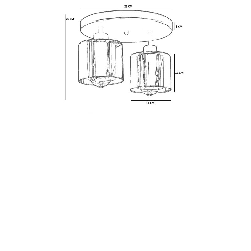 Elegant Honey & Gold Chandelier, Metal Body with Glass Cap, 8.3 x 4.7 inches | Total Height: 8.3 inches, Base Plate: Ø9.8 x 1.2 inches | 2 x E27 Socket (Max 40W) | for Living Room & Dining Décor, Stylish & Functional Design