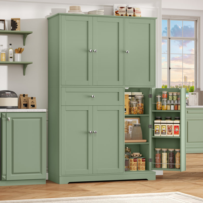 68.1'' Kitchen Pantry Cabinet with Food Shelves, Green