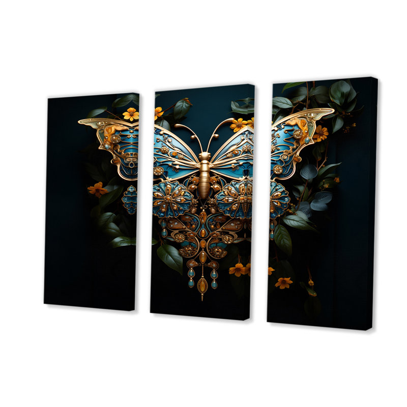 Futuriste ambre et sarcelle, ensemble de reproductions d'art sur toile, H 28 po x l 36 po x P 1 po