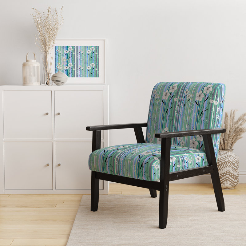 Fauteuil d'appoint rembourré à motif floral à rayures vertes et bleues