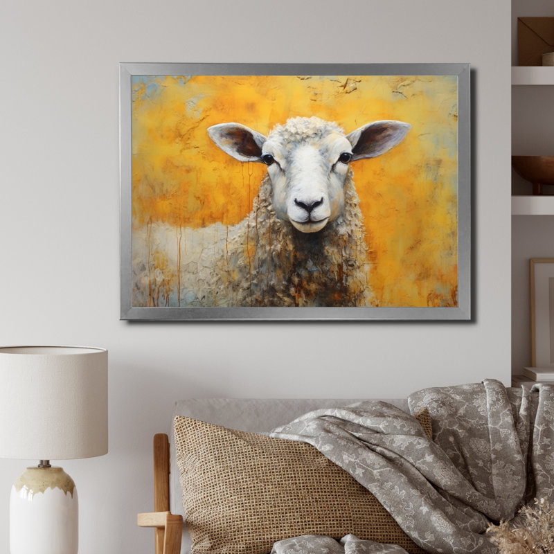 Encaustique jaune et mouton beige I - impression, H 34 po x l 44 po x P 1,5 po, Cadre simple argenté