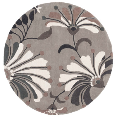 Soho Hand Tufted Wool/Cotton with Latex Floral Rug in Ivory/Gray