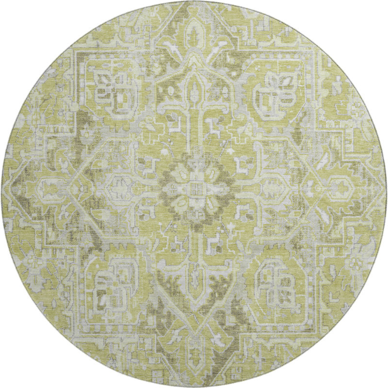 Premium Machine Washable Cerrito AMF570 Aloe Rug, Round 8'