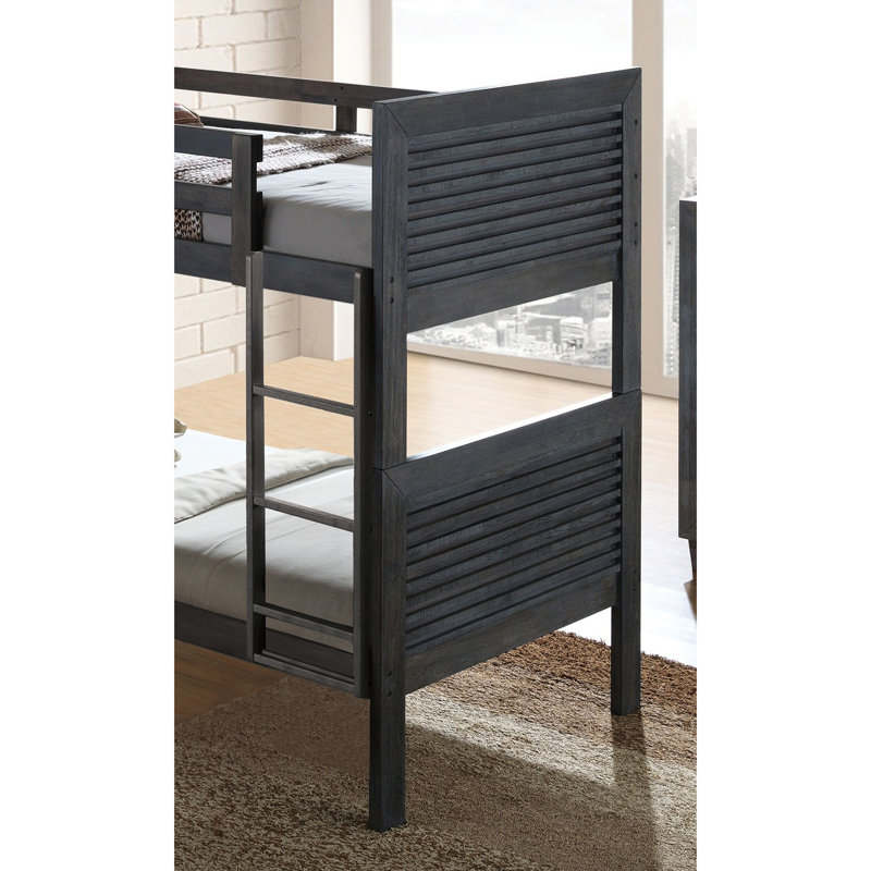 Lit superposé simple au-dessus d'un lit superposé en bois massif brun anthracite réversible, conception à lattes, tête de lit à panneau et joint de verrouillage, insert et serrure de style chambre à coucher, pièce maîtresse