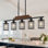 Luminaire suspendu pour îlot de cuisine 5 lumières en bois et métal Delmira
