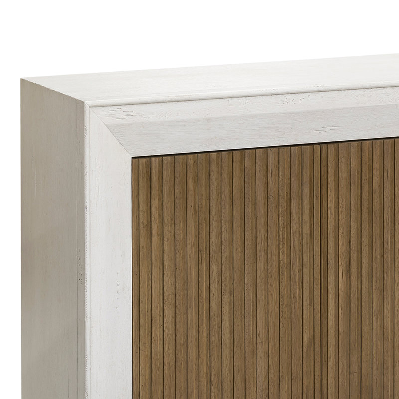 White and Medium Wood 4-Door Storage Console with Adjustable Shelves