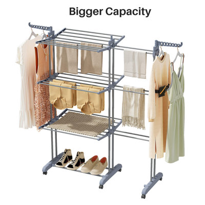 Clothes Drying Rack - Foldable Drying Rack Clothing 30.0"W To 59.0"W Extensible Laundry Racks For Drying Clothes Oversized 4-Tier Stainless Steel Clothes Rack Indoor And Outdoor Drying Rack