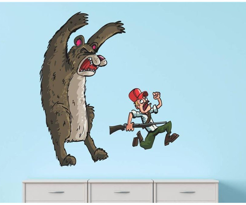 Décalcomanie murale avec fusil avec fusil animé avec une ours animée