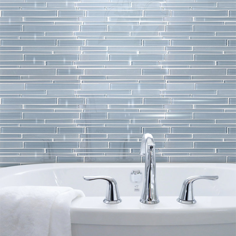Azure Random Strip 12-In X 12-In Glass Mix Mosaic Wall Tile(1-Sq. Ft/ Piece), Blue