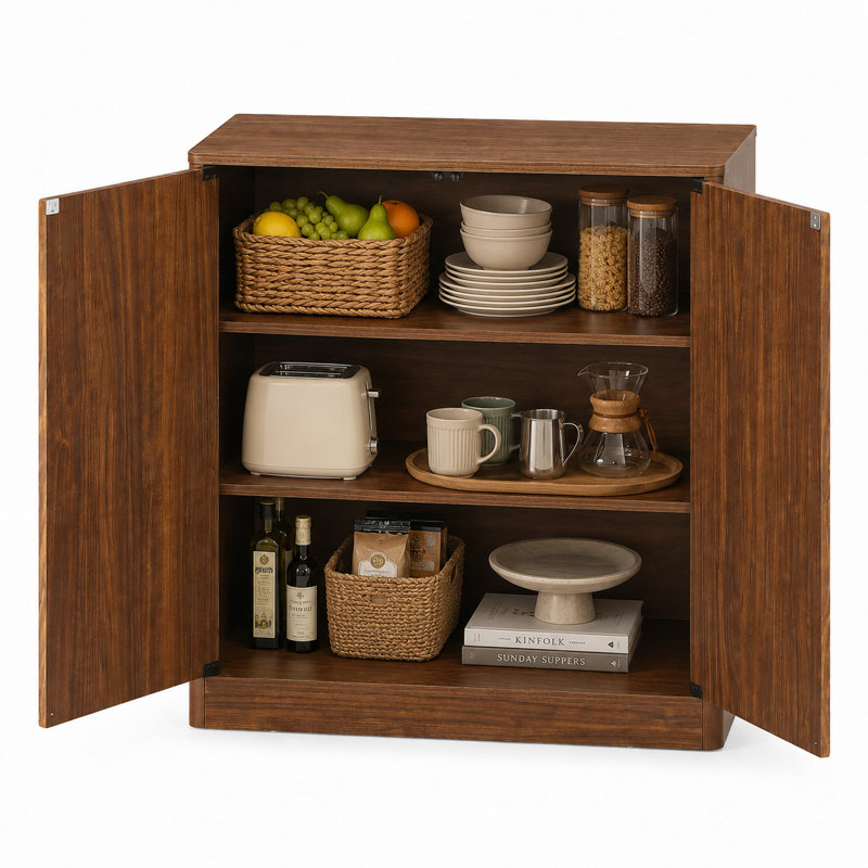 Armoire de rangement moderne avec portes ondulées modernes pour la cuisine, le salon et le vestibule, Walnut