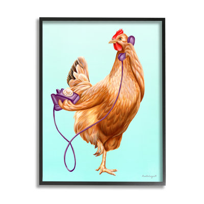 Poulet poule parlant mauve, téléphone à giclée, art texturé par Amelie Legault