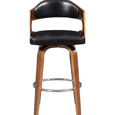 Pivot de style Mid-Century de 27 po, ovale sans dossier avec similicuir noir, facile à nettoyer, pour les repas et les coins en cuir, pieds en bois confortables, grandes cuisines ouvertes