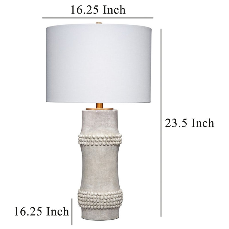 White Resin Table Lamp with Linen Shade and Brass Accents