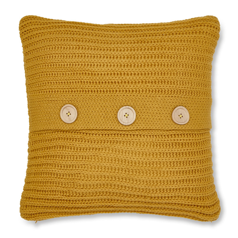 Chunky Knit Striped Scatter Cushion with Filling, Mustard