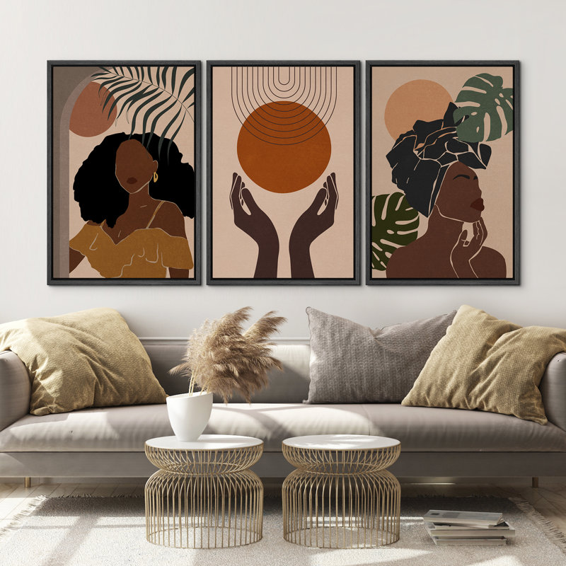 Mid Century Modern Boho, style afro-américain élégant, femme noire, Cadre flottant noir, H 36 po x l 72 po