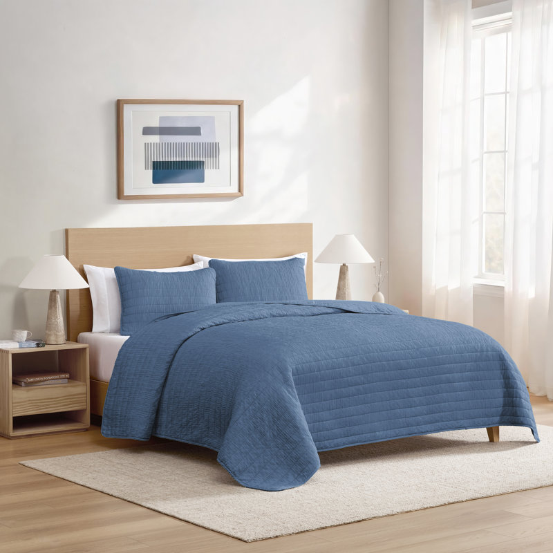 Ensemble de courtepointe en microfibre délavée 3 pièces Swift Home, Courtepointe très grand et 2 très grandes taies, Marine