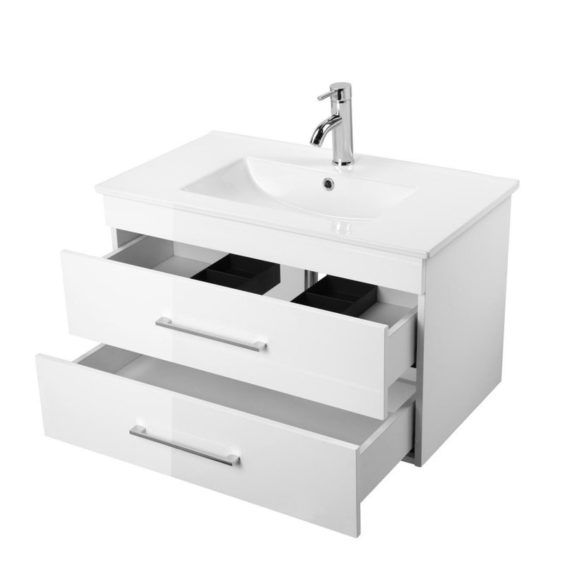 Meuble-lavabo mural avec lavabo en céramique, 32", Blanc