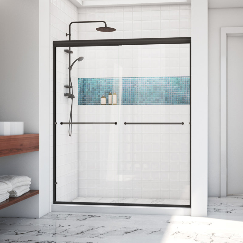 Leser 56" W Bypass Frameless Shower Door, Anodized Oil Rubbed Bronze, 65.38"
