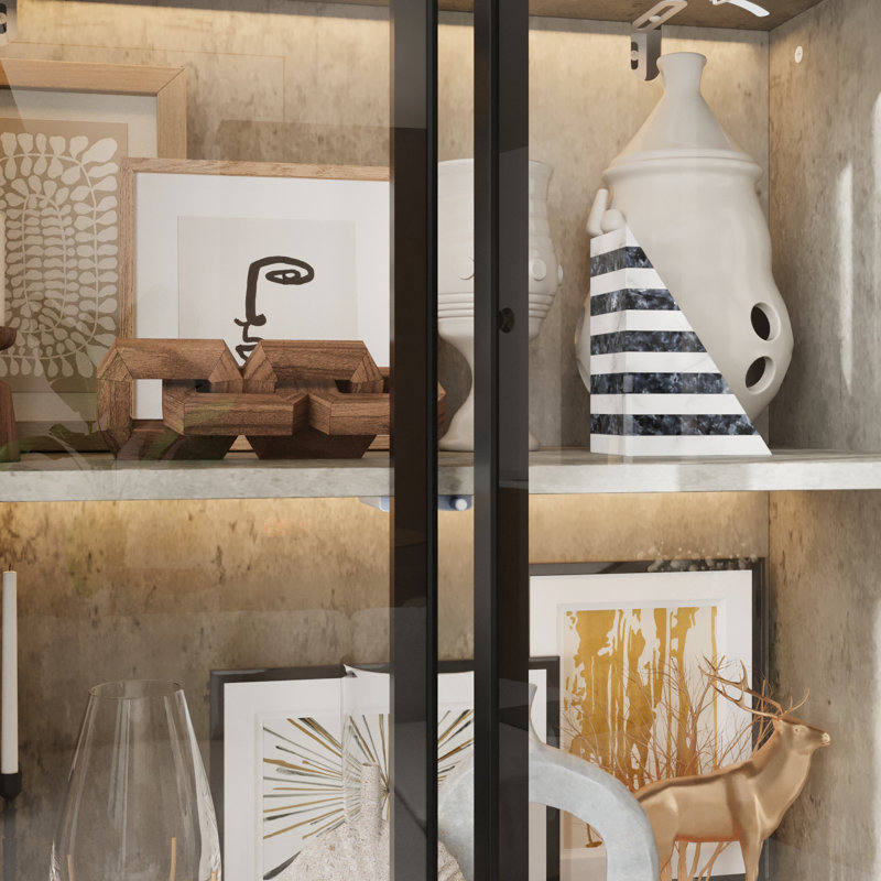 4-Shelf Glass Door Display Case Curio Cabinet With LED Lights