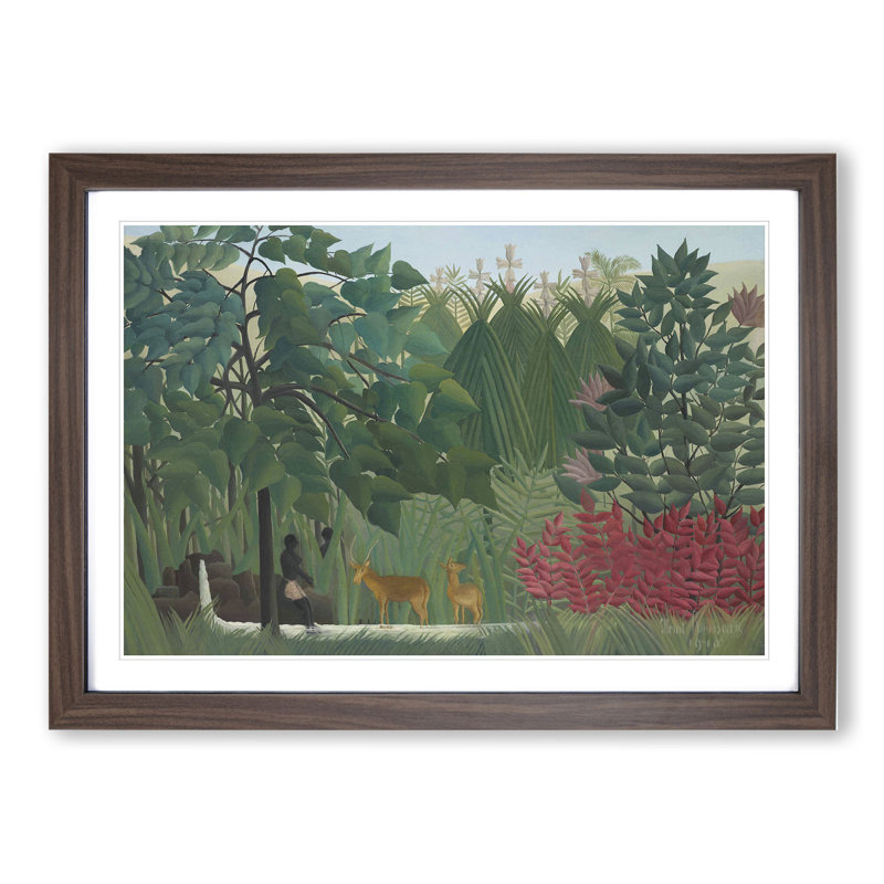 Two Deer by Henri Rousseau - Picture Frame Painting, 48cm H x 65cm W x 2cm D, Walnut Framed