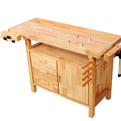 50" Rubberwood Workbench For Garage And Workshop. 3 Drawers, Open Shelf, 330lbs Capacity, Versatile Workspace Professional Cabinet, Weight Use