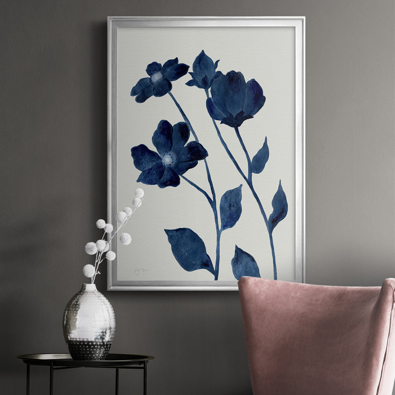Indigo Bloom I - reproduction de cadre photo simple, Argent, H 24,5 po x l 18,5 po x P 1 po