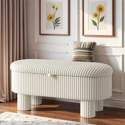 Modern Ottoman Bench With Storage Space, Stable Cylinder Legs And Soft Corduroy Upholstery