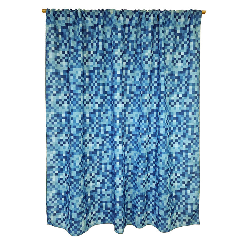 Rideau de fenêtre en popeline de polyester à imprimé Pixel 58 pouces de large, L 58 po x L 72 po, Bleu